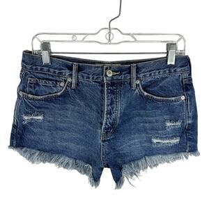We The Free Cut Off Button Fly Denim Shorts Size 26 Distressed Raw Hem